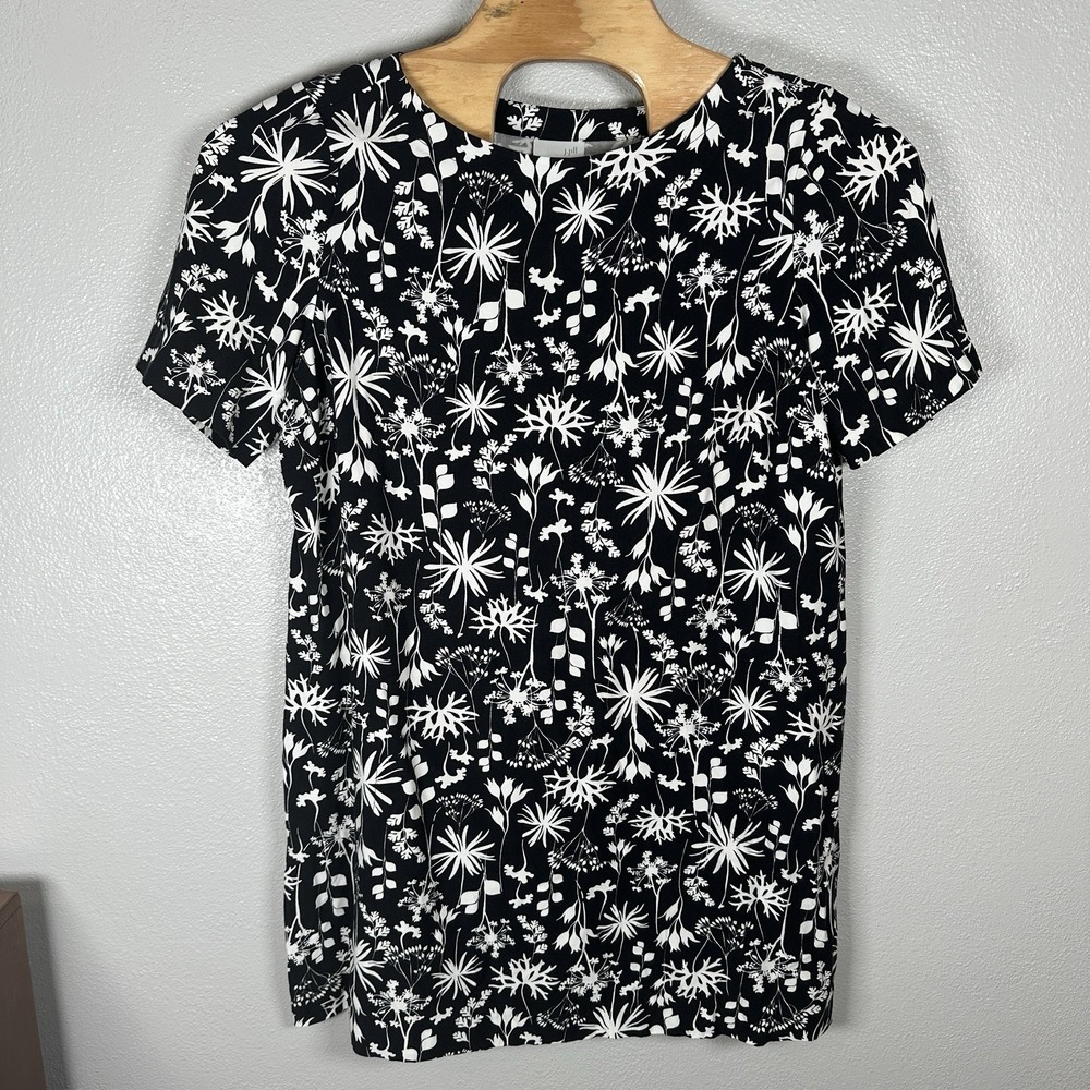 J.Jill Tshirt Dress Size XLPetite Black Cream Floral Pockets 100% Rayon Stretch